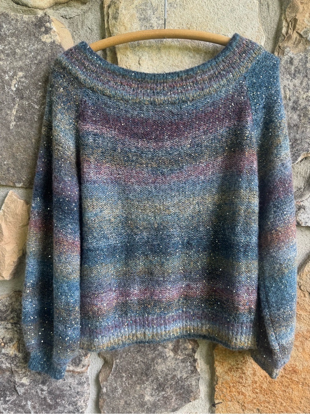 Banana Republic Multicolor Sequin Striped V-Neck Ombré Angora Sweater Medium